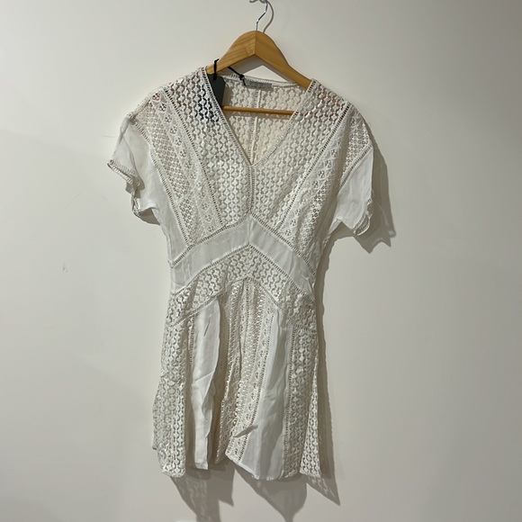 NEW • All Saints • Cindi Lace Mini Dress Oyster White 2 Womens - Picture 3 of 5